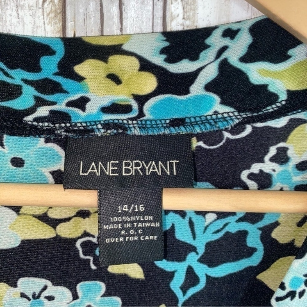Lane Bryant Black, Blue, & Green Floral Blouse - Picture 4 of 4